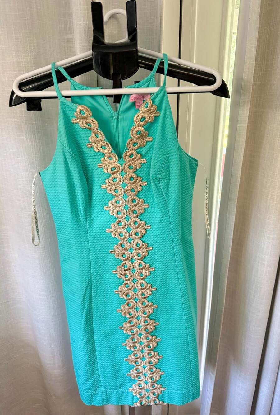 Lilly Pulitzer Dress Women Size 6 Turquoise Gold Embroidered